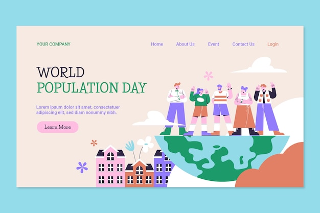 Vetor grátis modelo de página de destino plana para o dia mundial da população
