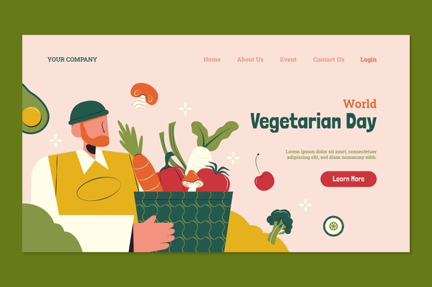 Modelo de página de destino plana para o dia mundial do vegetariano