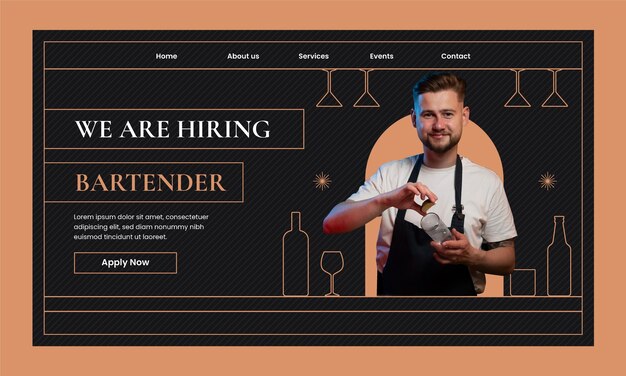 Modelo de página de destino plana para procura de emprego de barman