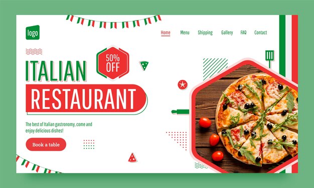 Modelo de página de destino plana para restaurante de comida italiana tradicional