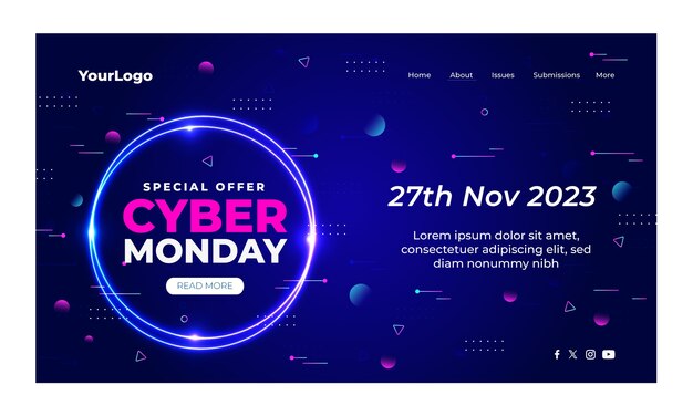 Modelo de página de destino realista para venda na cyber monday