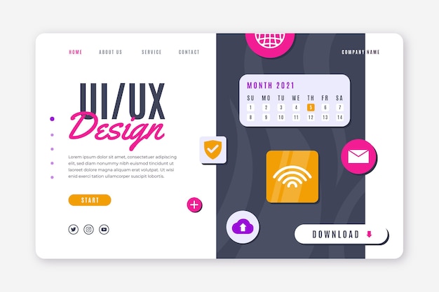 Modelo de página de destino ui ux de design plano