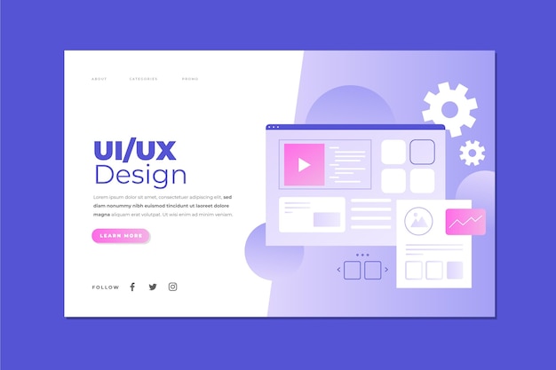 Vetor grátis modelo de página de destino ui / ux gradiente