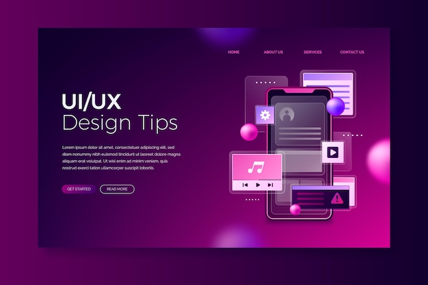 Modelo de página de destino ui / ux gradiente