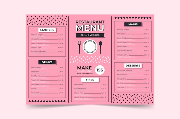 Modelo de página de menu minimalista rosa