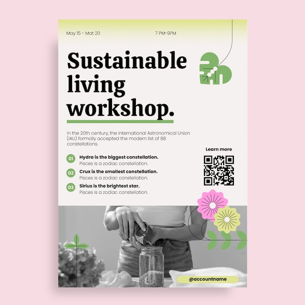 Modelo de panfleto de ambiente de oficina de vida sustentável