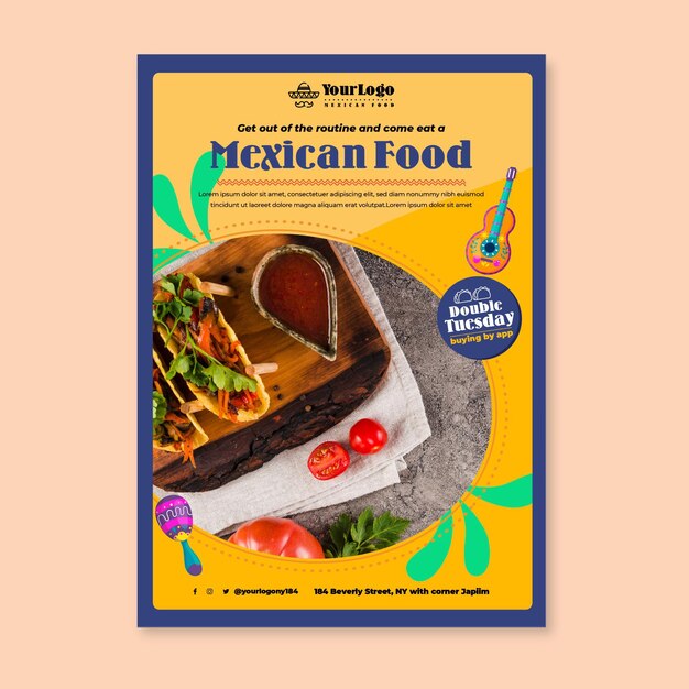 Modelo de panfleto de comida mexicana deliciosa