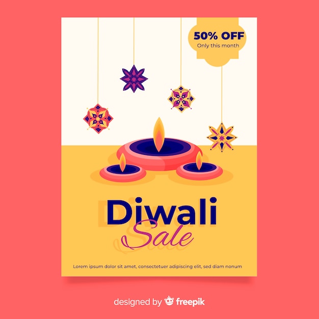 Modelo de panfleto de venda de design plano diwali