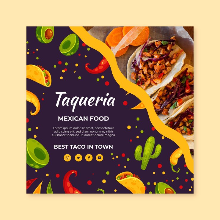 Vetor grátis modelo de panfleto quadrado de comida mexicana saborosa