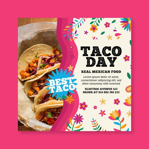 Modelo de panfleto quadrado de comida mexicana