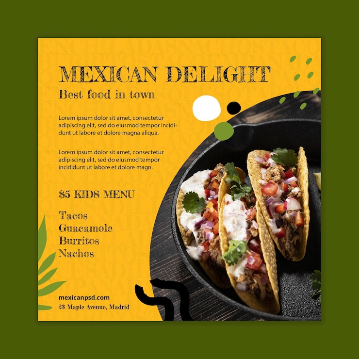 Vetor grátis modelo de panfleto quadrado de comida mexicana