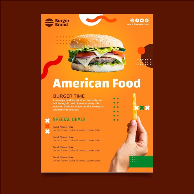 Vetor grátis modelo de panfleto vertical de comida americana com hambúrguer