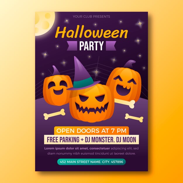 Modelo de panfleto vertical gradiente de halloween