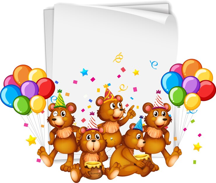 Vetor grátis modelo de papel com animais fofos em tema de festa em fundo branco