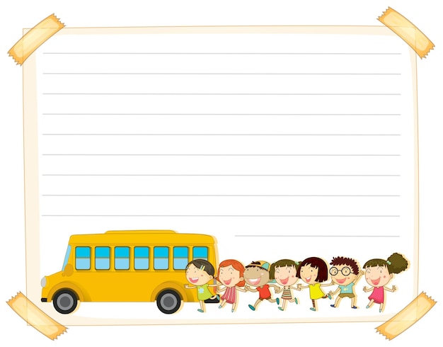 Modelo de papel com crianças e ônibus escolar