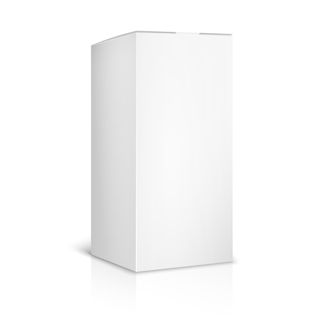 Modelo de papel ou caixa de papelão em branco sobre fundo branco. Recipiente e embalagem. Ilustração vetorial