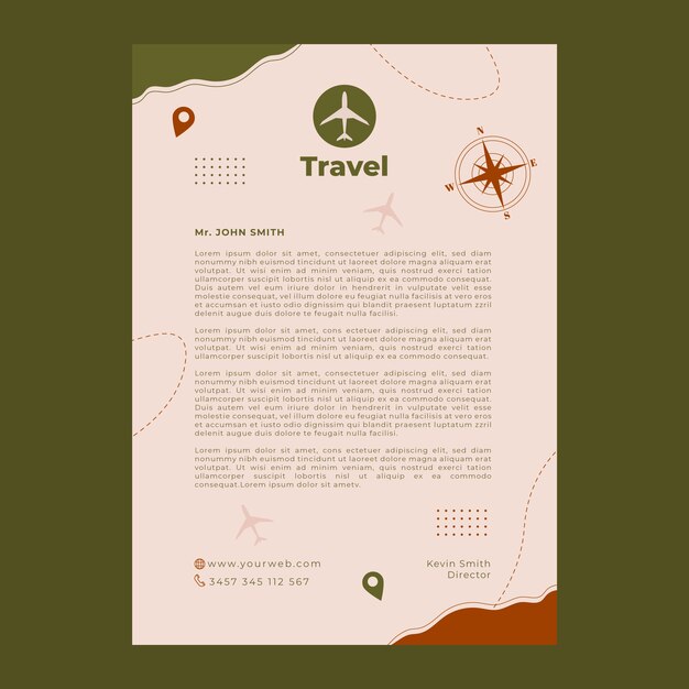 Modelo de papel timbrado de agência de viagens plana