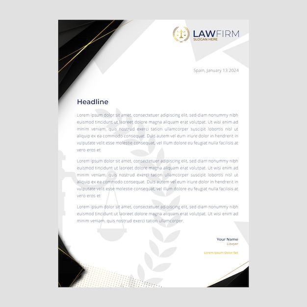 Modelo de papel timbrado de escritório de advocacia de luxo gradiente