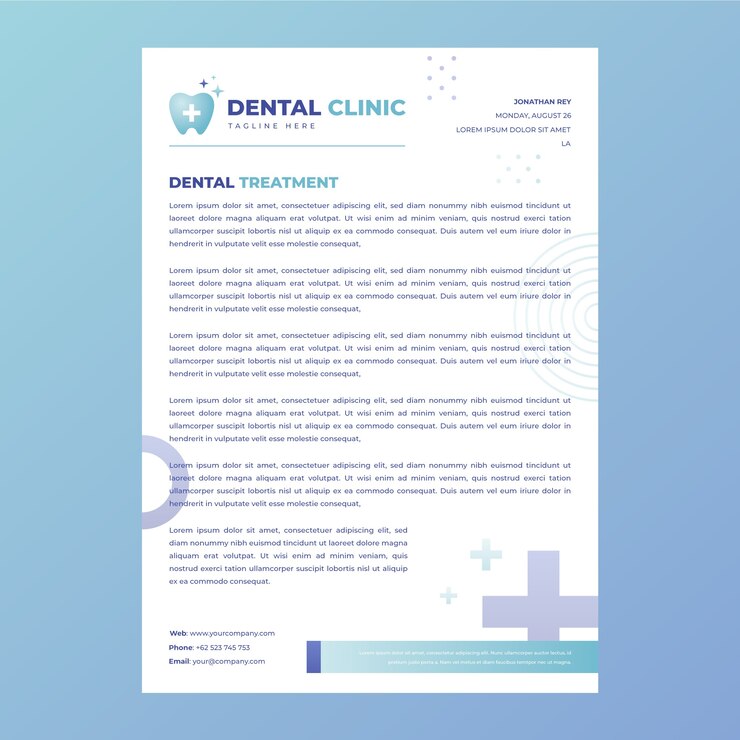 Vetor grátis modelo de papel timbrado realista para negócios de clínica odontológica