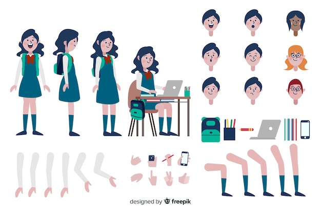Modelo de personagem de menina dos desenhos animados