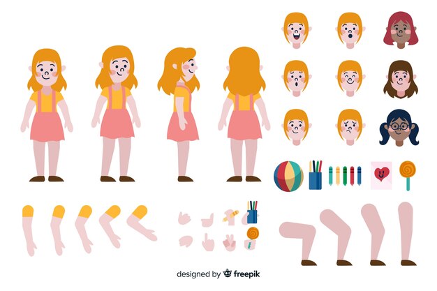 Modelo de personagem de menina dos desenhos animados