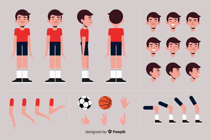 Vetor grátis modelo de personagem de menino esportivo dos desenhos animados