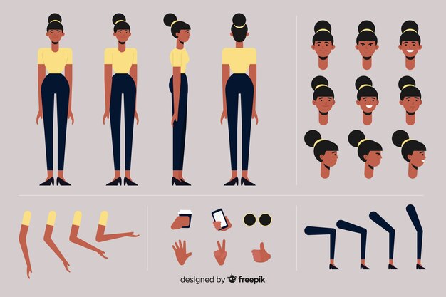 Modelo de personagem de mulher dos desenhos animados