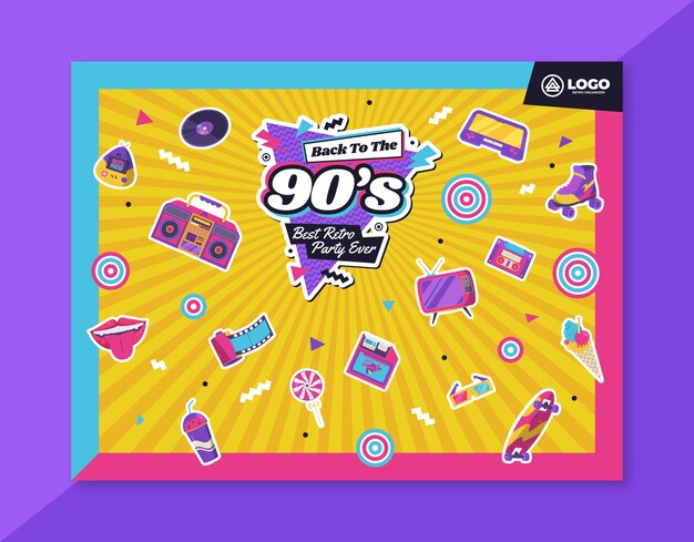 Modelo de photocall de festa plana dos anos 90