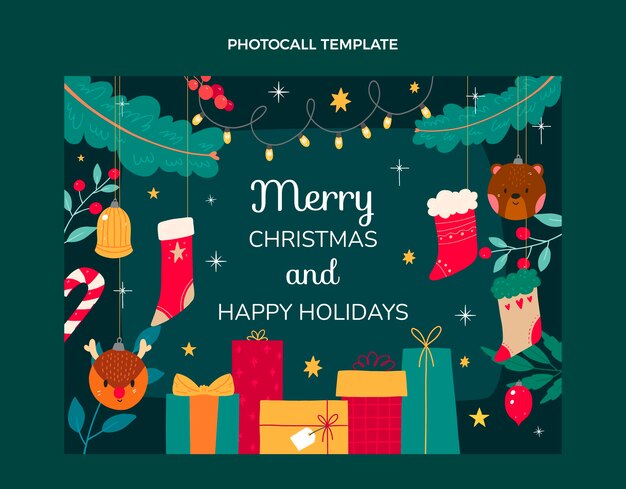 Modelo de photocall de natal desenhado à mão