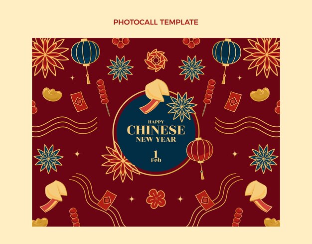 Modelo de photocall do ano novo chinês desenhado à mão