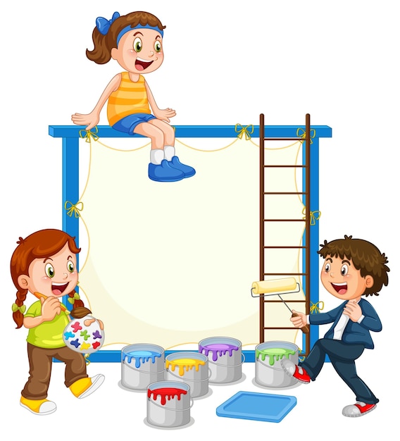 Modelo de placa com crianças pintando