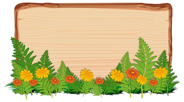 Vetor grátis modelo de placa de madeira com folhas da natureza