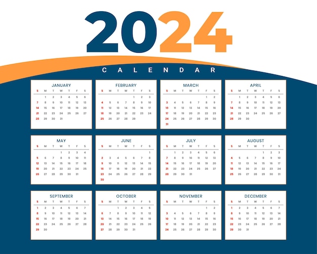 Vetor grátis modelo de planejador anual de 2024, um vetor de design para impressão de página inteira