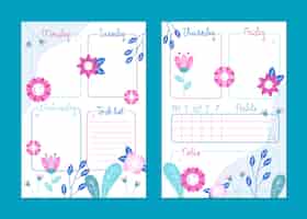 Vetor grátis modelo de planejador de diário com marcadores florais
