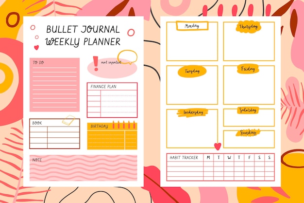 Modelo de planejador de diário com marcadores