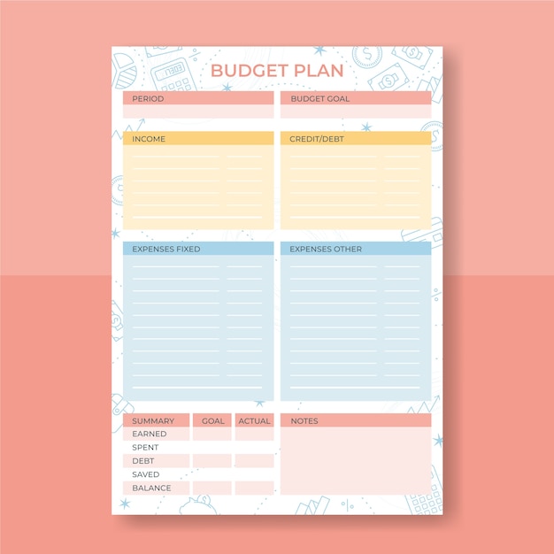 Modelo de planejador de orçamento desenhado à mão