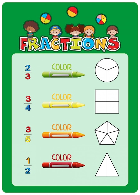 Vetor grátis modelo de planilha de frações matemáticas