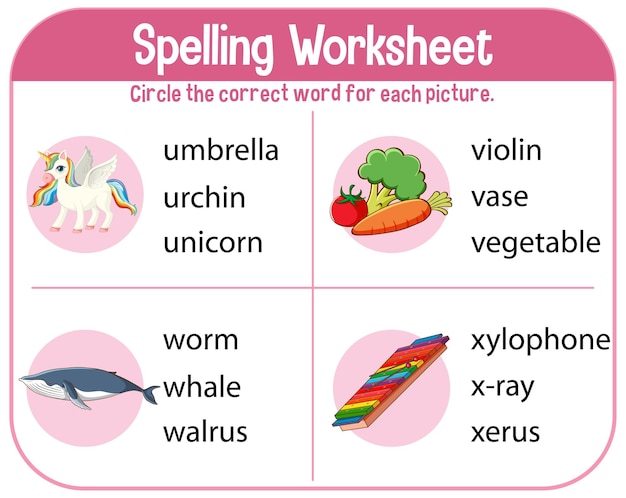Modelo de planilha de ortografia para crianças