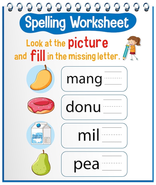 Modelo de planilha de ortografia para crianças
