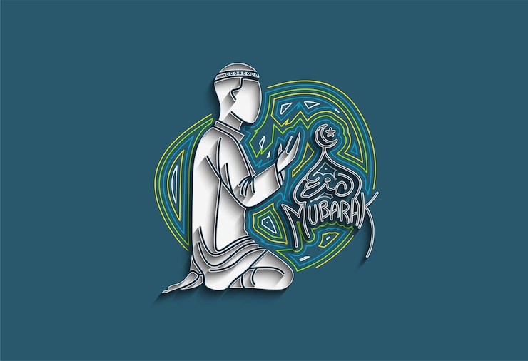 Vetor grátis modelo de plano de fundo de oração islâmica do homem muçulmano eid mubarak rezando namaz