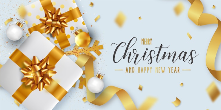 Vetor grátis modelo de plano de fundo feliz natal e feliz ano novo com objetos de natal realistas