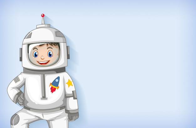 Modelo de plano de fundo liso com astronauta feliz sorrindo