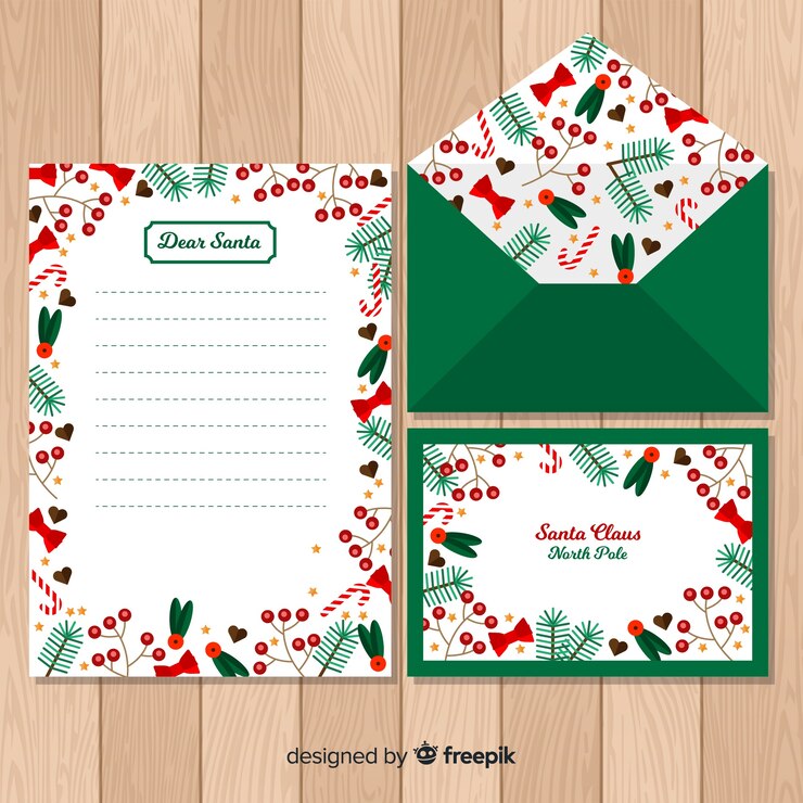 Vetor grátis modelo de plantas de mão desenhada de envelope de natal