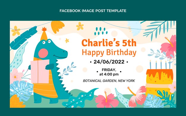 Modelo de postagem de facebook de aniversário de selva de design plano