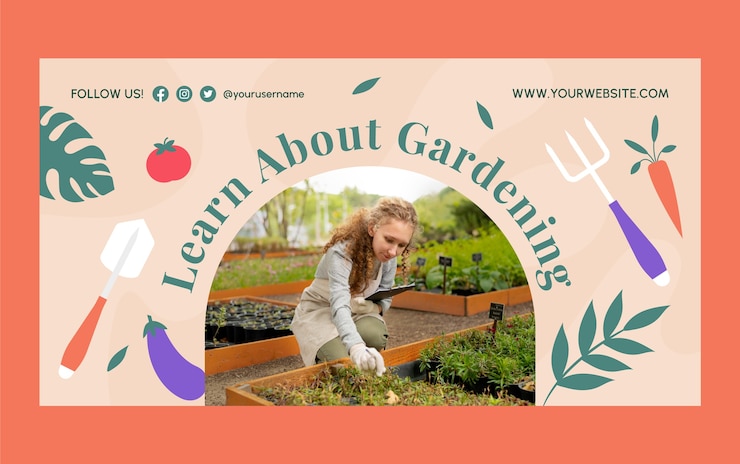 Vetor grátis modelo de postagem de facebook de jardinagem de design plano