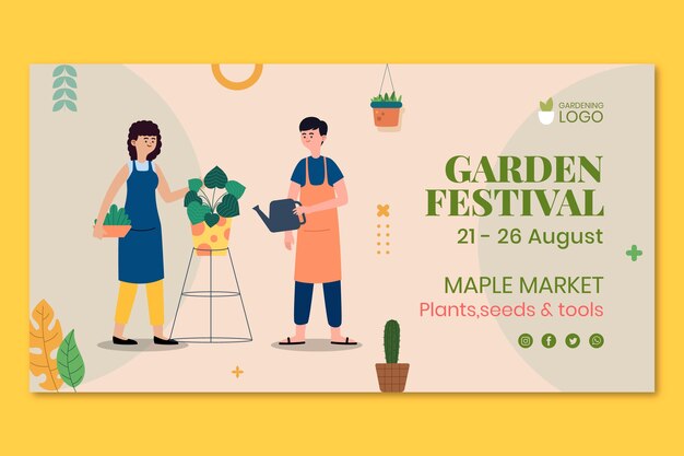 Modelo de postagem de facebook de jardinagem desenhada à mão
