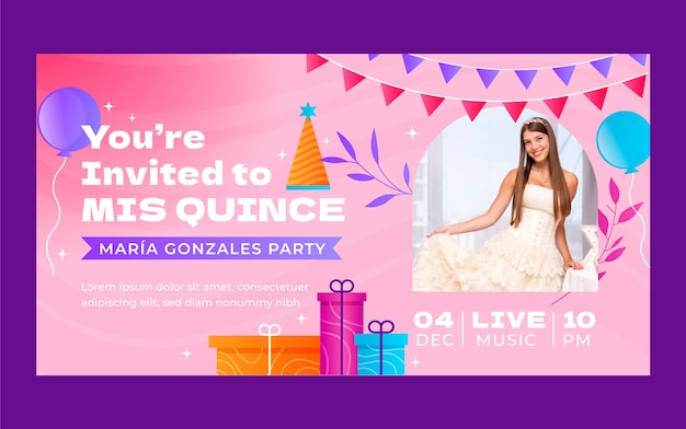 Vetor grátis modelo de postagem de facebook gradiente quinceañera