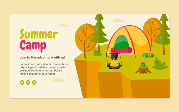 Modelo de postagem de mídia social de acampamento de verão plano