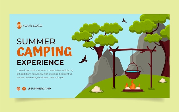 Modelo de postagem de mídia social de acampamento de verão plano