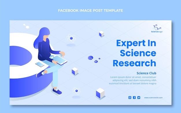 Modelo de postagem de mídia social de ciência isométrica